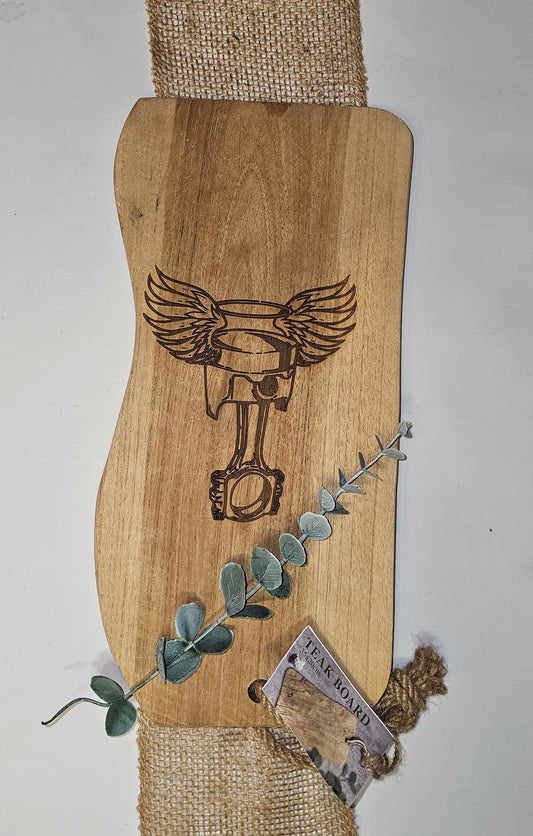 Teakbrett mit Kolben Kfz Motiv