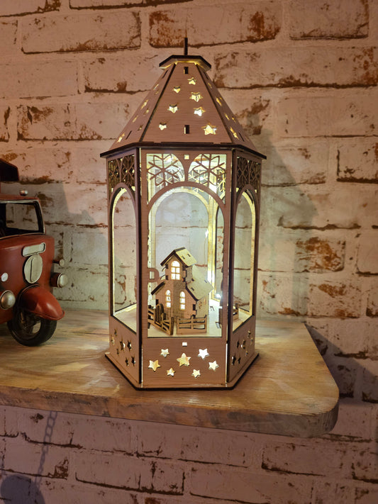Laterne mit Wintermotiv
